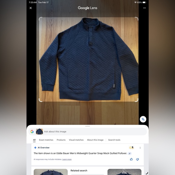 Eddie Bauer Men's Mid-weight Mock Quilted Black Pullover, Size Large - Picture 6 of 6